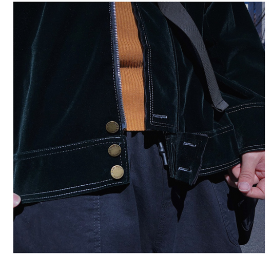 Chaqueta de Terciopelo Verde Oscuro Estilo Hong Kong para Hombre - Image 5