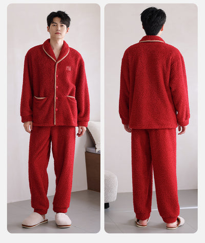 Pijama de Pareja Franela Gruesa Coral Fleece Manga Larga Abrigado - Image 26
