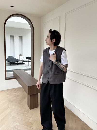 Chaleco Sofisticado Monócroma de Lana Estilo Francés para Hombre - Image 16
