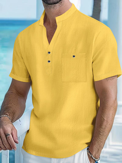 Camisa de Lino con Cuello Mao Manga Corta para Hombre - Image 8