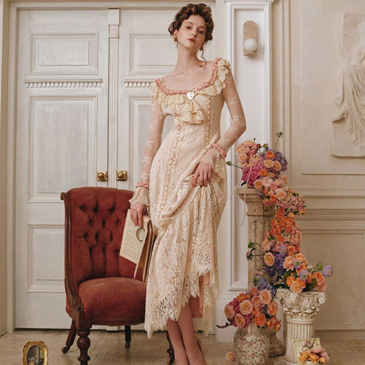 Vestido Largo de Manga Larga con Encaje - Diseño Elegante Estilizador - Image 10