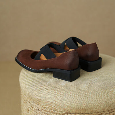 Zapatos Retro de Cuero Gamuza con Tacón Bajo y Elástico Ajustable - Image 24