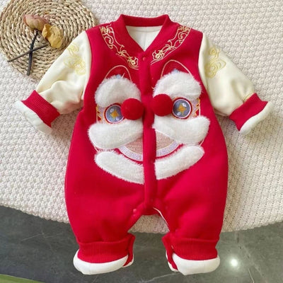 Traje de Danza del León Rojo Bordado con Terciopelo y Algodón - Image 2