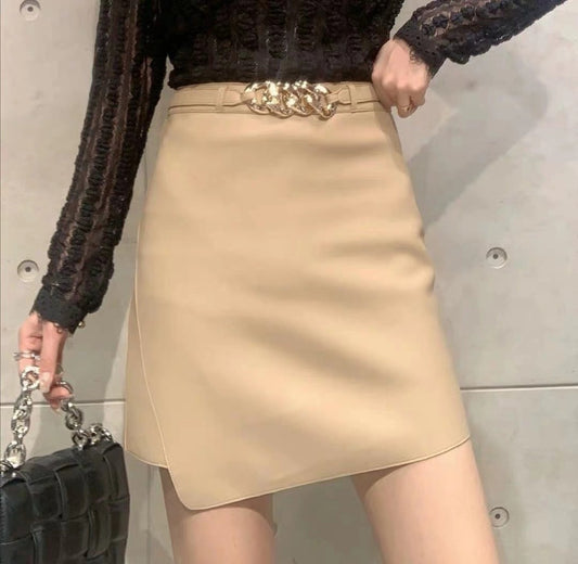 Falda A-línea Cintura Alta Slim con Cadena Metálica