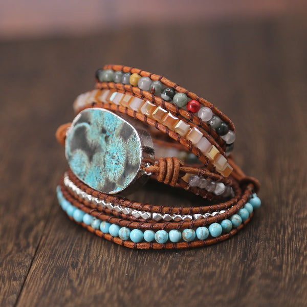 Pulsera de Piedra Marina Natural con Cuentas Estilo Europeo