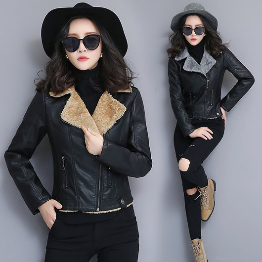 Chaqueta de Cuero con Pelaje de Oveja Gruesa para Mujer - Abrigo Premium Talla Grande - Image 11