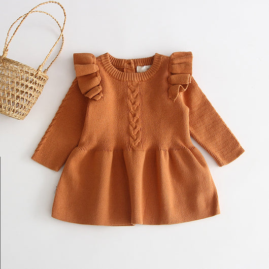 Vestido Infantil Tejido de Manga Larga Color Sólido - Image 3