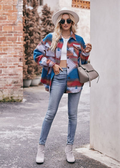 Abrigo Camisero Geométrico con Cuello Alzado y Bolsillos para Mujer - Image 14