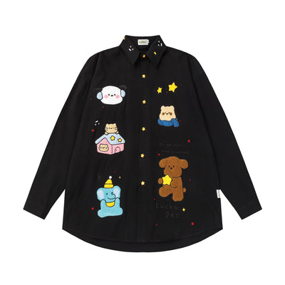 Camiseta Manga Larga Holgada con Bordado Cartoon Americano - Image 25