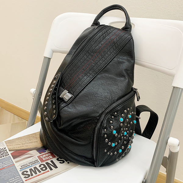 Mochila de Cuero Dumpling con Doble Compartimento de Hombro