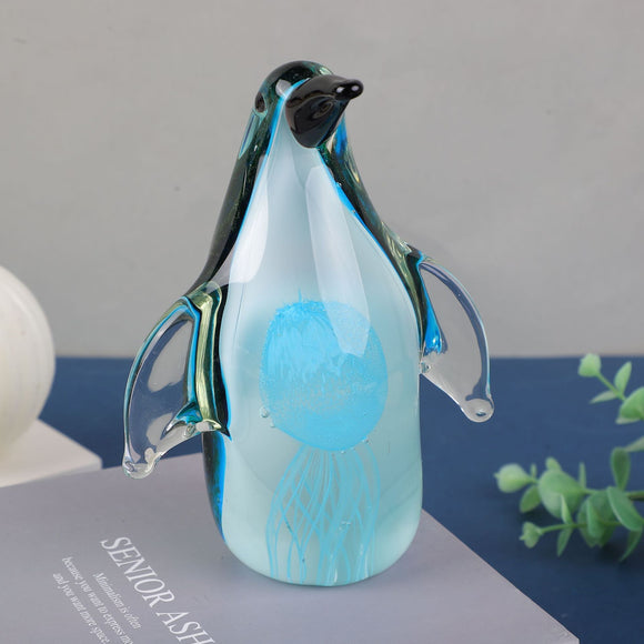Escultura de Pingüino en Vidrio Artesanal - Ornamento Marino Hecho a Mano