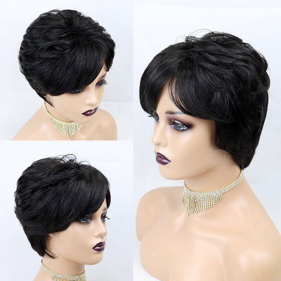 Peluca Pixie Ondulada Corta de Cabello Humano 100% Máquina - Image 4