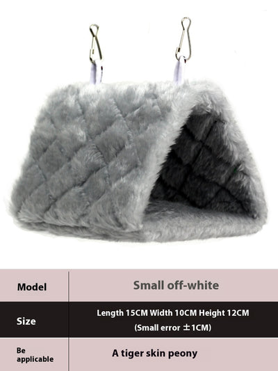 Small pink quilted plush bird's nest hammock with two metal hooks, ideal for parrots and small birds. - Image 14
