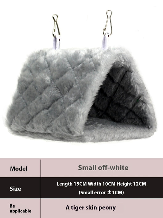 Small pink quilted plush bird's nest hammock with two metal hooks, ideal for parrots and small birds. - Image 14