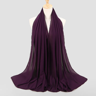 Pañuelo Elegante de Encaje Monocromático y Gasa Perlada para Mujer - Image 10