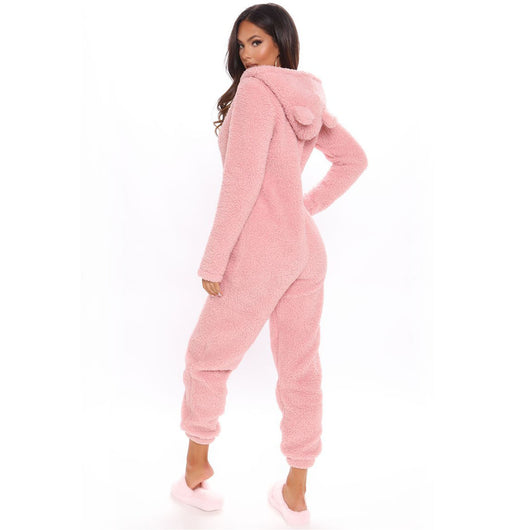 Pijama Enterizo Cálido con Capucha y Orejas - Felpa Suave de Color Liso - Image 21