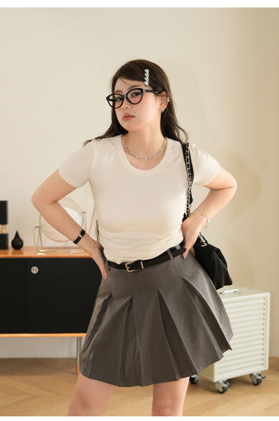 Blusa Plisada Talla Grande con Cintura Ajustable y Manga Corta - Image 6