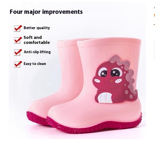 White children's rain boots with a brown cartoon bear holding colorful 'BEAR' lettering and a white fleece lining. - Image 6