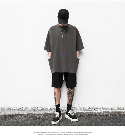 Camiseta Casual Americana de Manga Corta con Bolsillo y Orilla Deshilachada para Hombre - Image 24