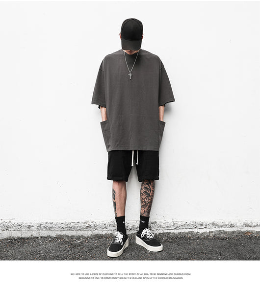 Camiseta Casual Americana de Manga Corta con Bolsillo y Orilla Deshilachada para Hombre - Image 24
