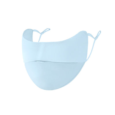 Light pink ice silk sun protection mask with ear loops and neck coverage, featuring small ventilation holes. - Image 5