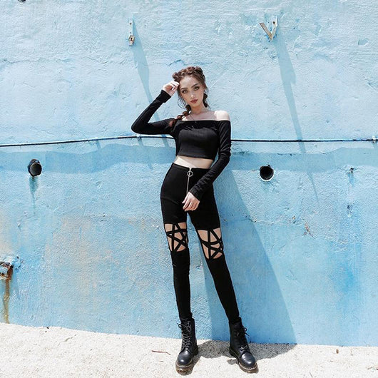Leggins Góticos con Cordones y Cintura Alta Estilo Punk - Image 7