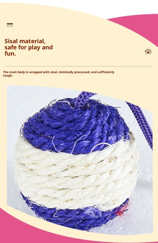 Four sisal ball cat toys with colorful feathers in pink, purple, blue, and teal stripes, for playing and grinding claws. - Image 19
