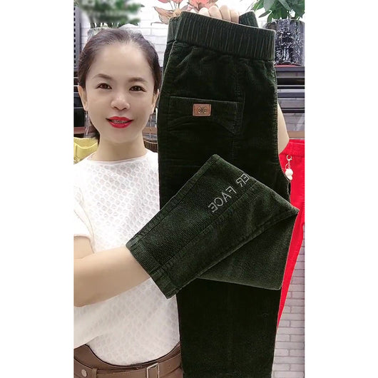 Pantalones Pencil Cintura Alta Estilo Coreano en Pana Suelta - Image 3