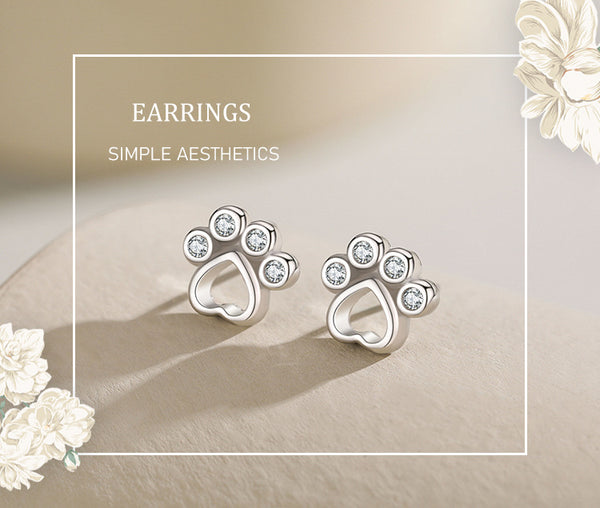 Aretes de Plata Esterlina 925 con Huella de Osito Cuidador