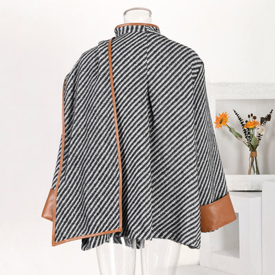 Abrigo de Lana Rayado con Cuello Maillard para Otoño e Invierno - Image 4