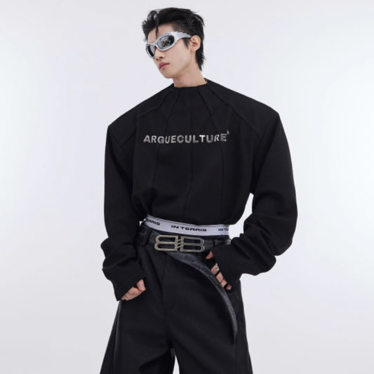 Suéter Estampado Metal con Hombros Acolchados y Mangas Largas