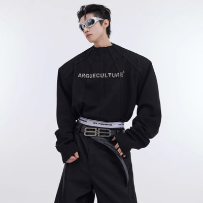 Suéter Estampado Metal con Hombros Acolchados y Mangas Largas