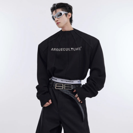 Suéter Estampado Metal con Hombros Acolchados y Mangas Largas