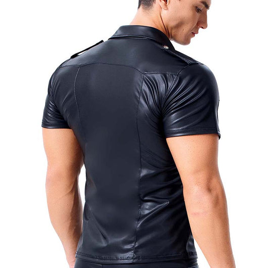 Camisa de Cuero Entallada Manga Corta para Hombre - Image 7