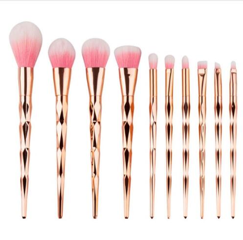 Set de 11 Brochas de Maquillaje Oro Rosa con Diseño Cola de Sirena y Arcoíris - Image 3