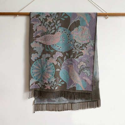 Bufanda Étnica Cálida de Diseño Floral y Aves para Mujer - Image 8