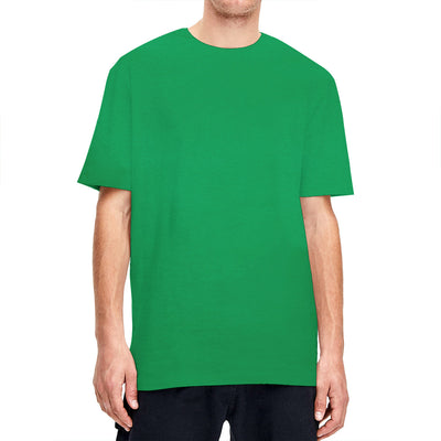 Plain light beige short-sleeved crew neck t-shirt made of cotton, shown on a model. - Image 30