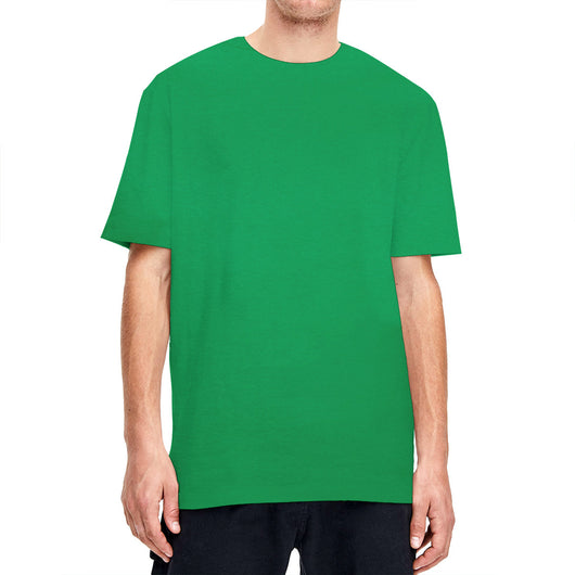 Plain light beige short-sleeved crew neck t-shirt made of cotton, shown on a model. - Image 30