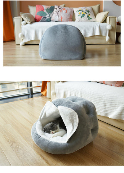 Cama Felina de Terciopelo Mongoliano con Cortina - Refugio Semiabierto Cómodo para Gatos - Image 10