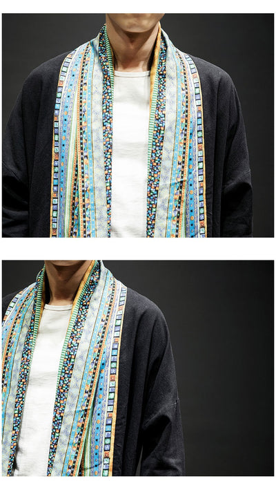 Abrigo Kimono Cardigan de Algodón y Lino - Estilo Japonés Moderno para Hombre - Image 8