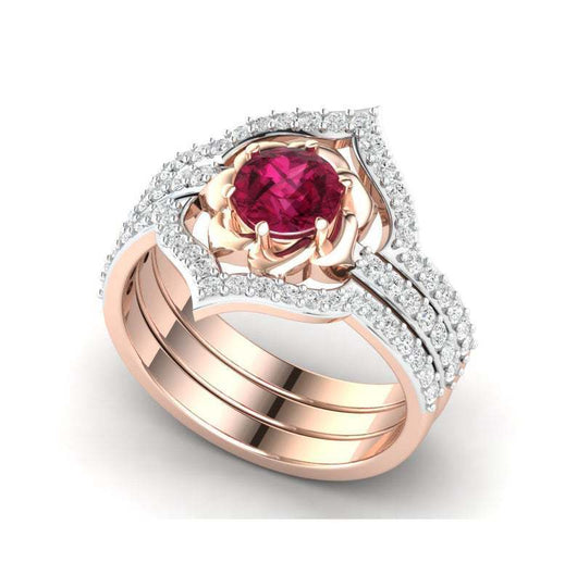Anillo de Compromiso Oro Rosa Flor - Juego de Alianzas para Boda y Aniversario - Image 11