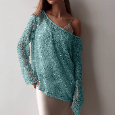 Blusa Suéter Holgada con Lentejuelas y Detalles Calados - Image 11