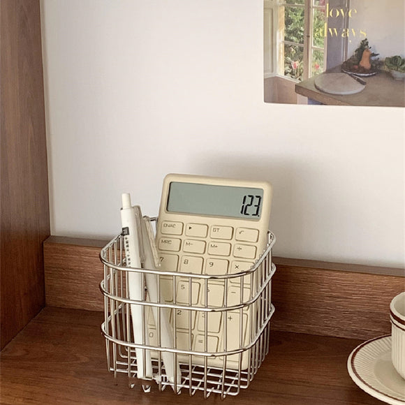 Canasta Organizadora de Acero Inoxidable Plateado para Escritorio