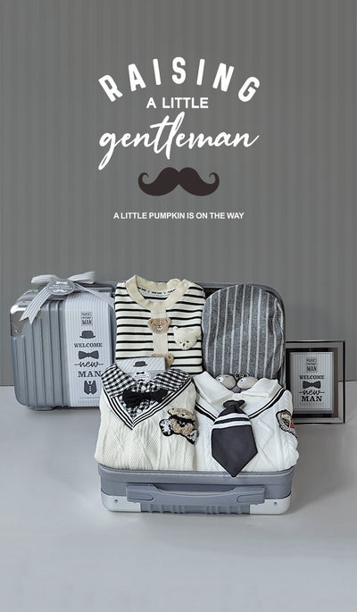 Conjunto de Regalo Elegante para Bebé Niño - Rayas Blancas y Gris - Image 21