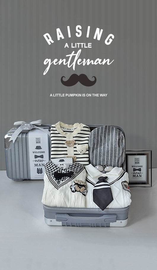 Conjunto de Regalo Elegante para Bebé Niño - Rayas Blancas y Gris - Image 21