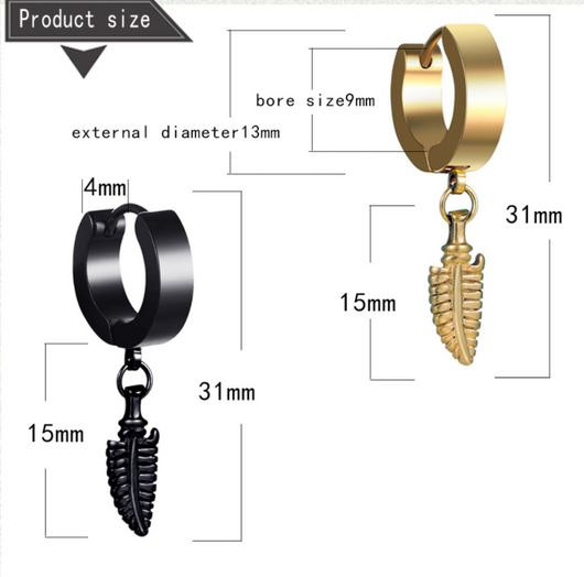 Arete de Acero Inoxidable con Diseño de Hoja para Hombre - Image 7