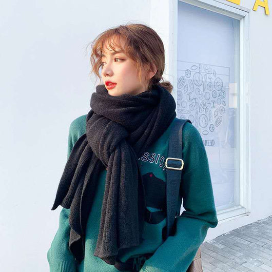 Bufanda de Lana Tejida Pura Color para Mujer - Otoño e Invierno - Image 14