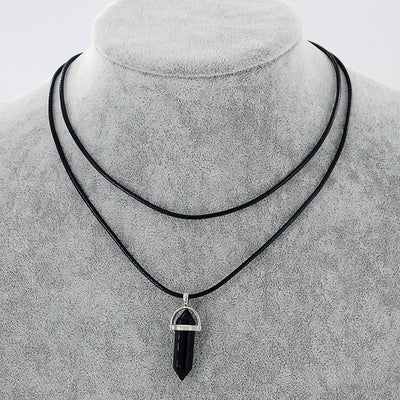 Collar Colgante de Piedra Natural con Cuerda de Cuero Doble y Cristal Hexagonal - Image 28