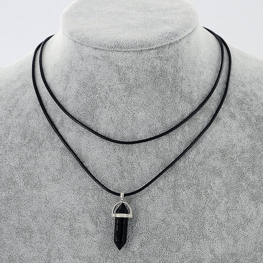 Collar Colgante de Piedra Natural con Cuerda de Cuero Doble y Cristal Hexagonal - Image 28
