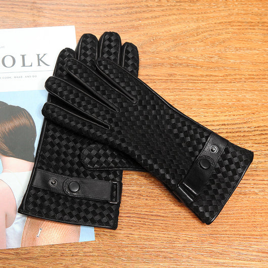 Guantes de Piel de Oveja Tejidos con Pantalla Táctil y Forro de Terciopelo para Hombre - Image 7
